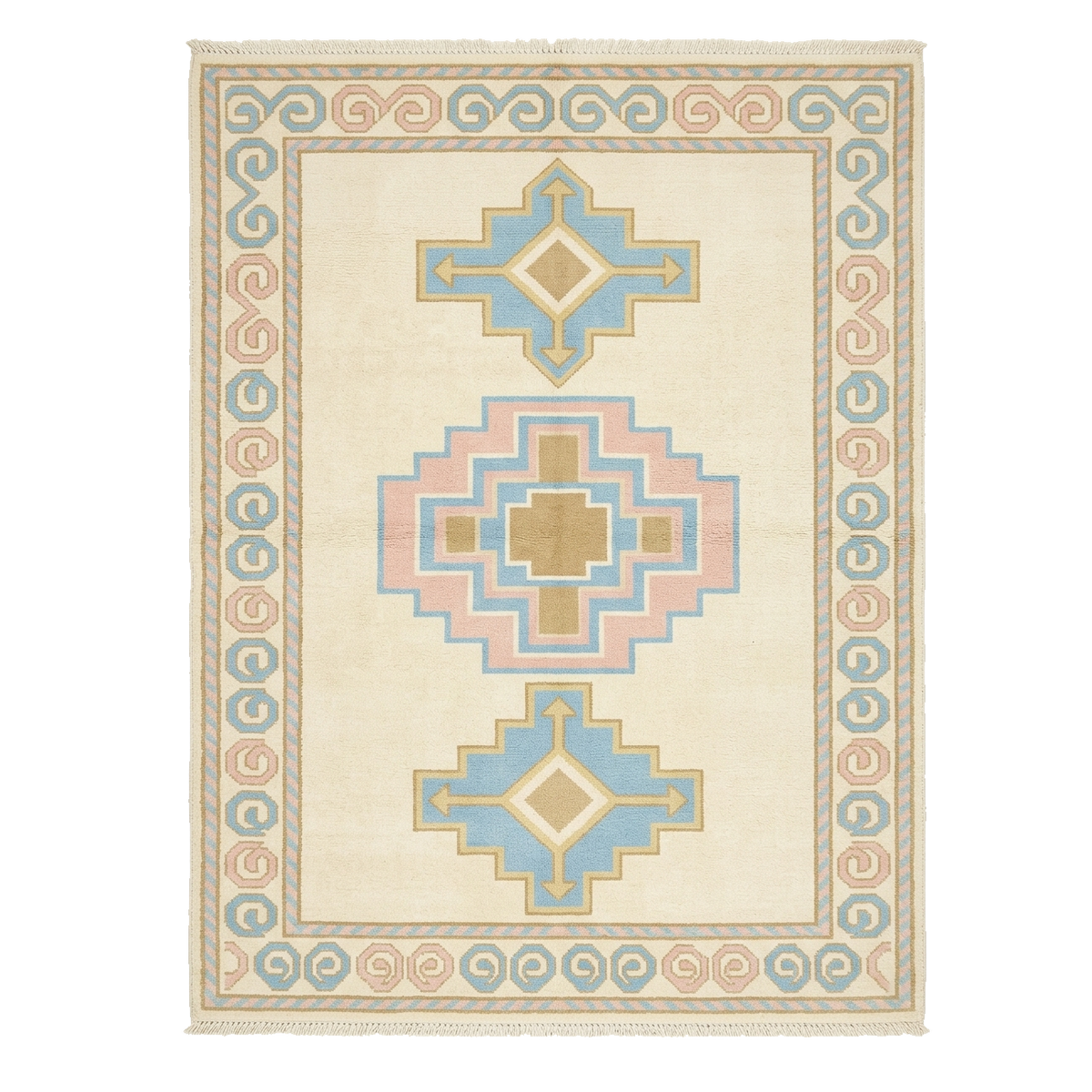 Totem Geometric Border Hand Knotted Rug 