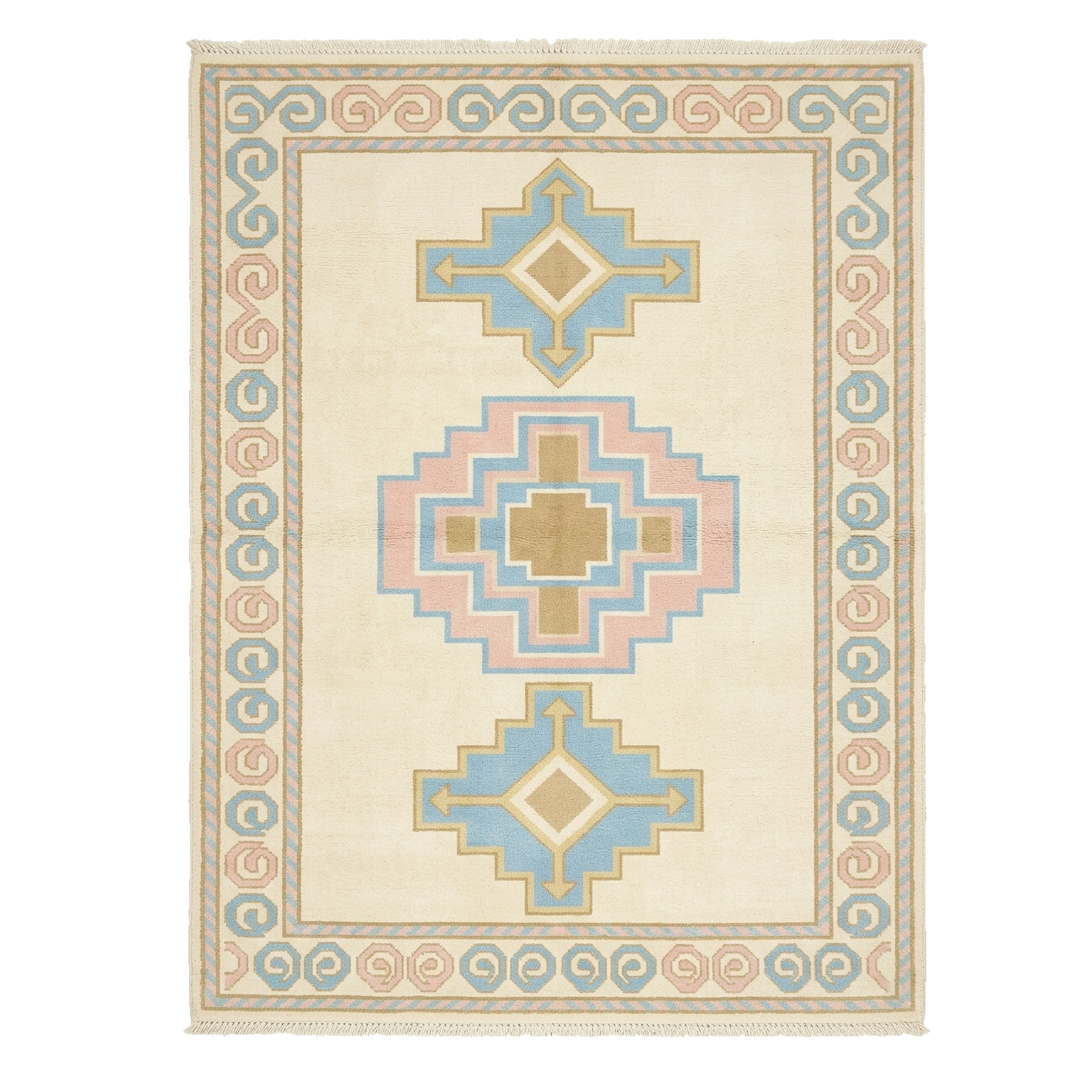 Totem Geometric Border Hand Knotted Rug 