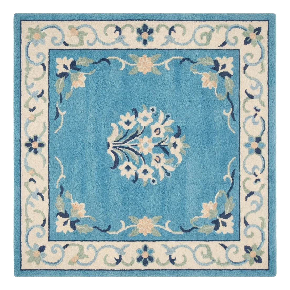 Turquoise Bouquet Frame Square Hand Tufted Wool Rug - alternate view