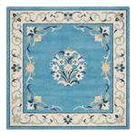 Turquoise Bouquet Frame Square Hand Tufted Wool Rug
