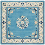 Turquoise Bouquet Frame Square Hand Tufted Wool Rug - studio photo