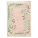 Decorative rug with floral and chain design on a pink background