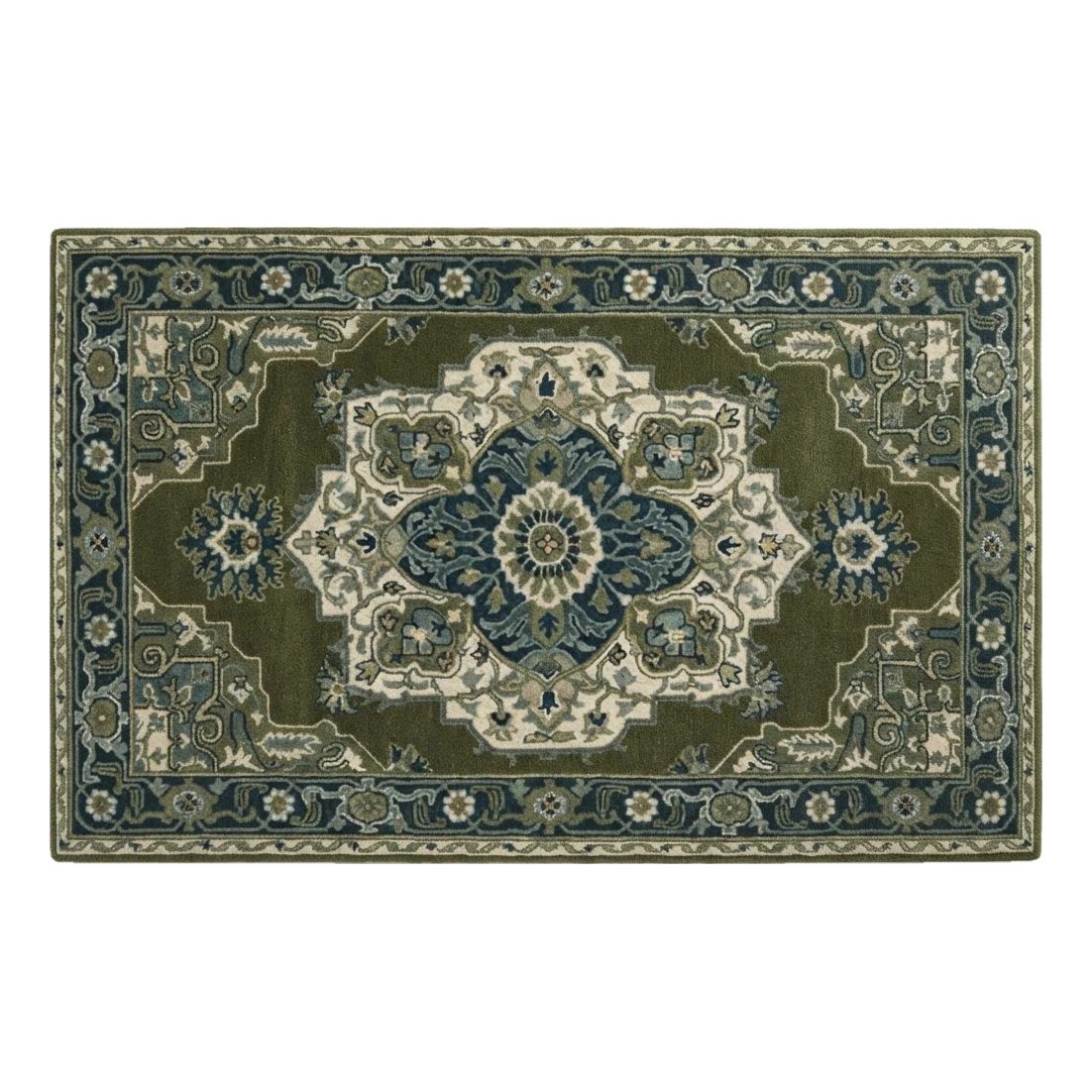 Verdant Lotus Medallion Hand Tufted Wool Rug - alternate view