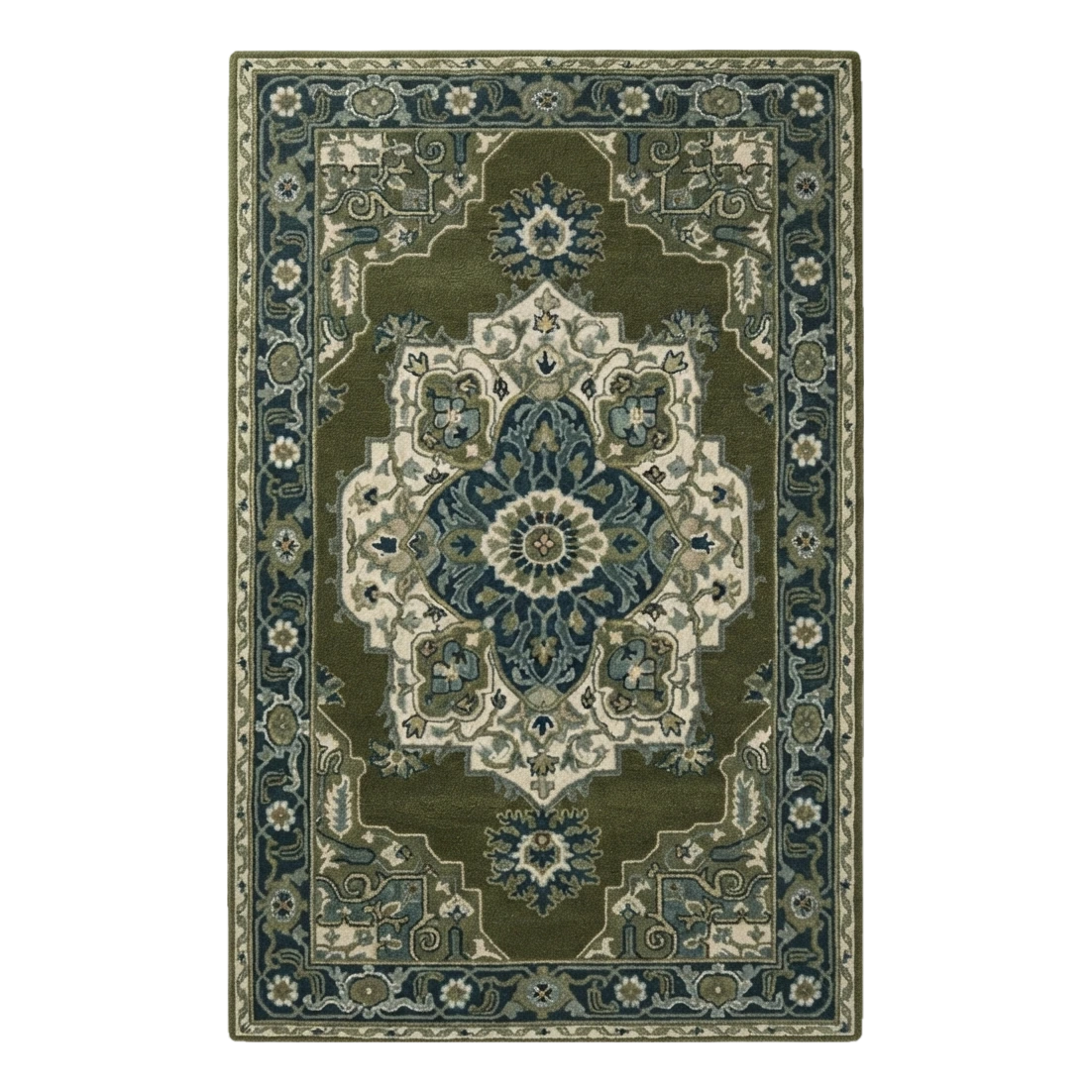 Verdant Lotus Medallion Hand Tufted Wool Rug