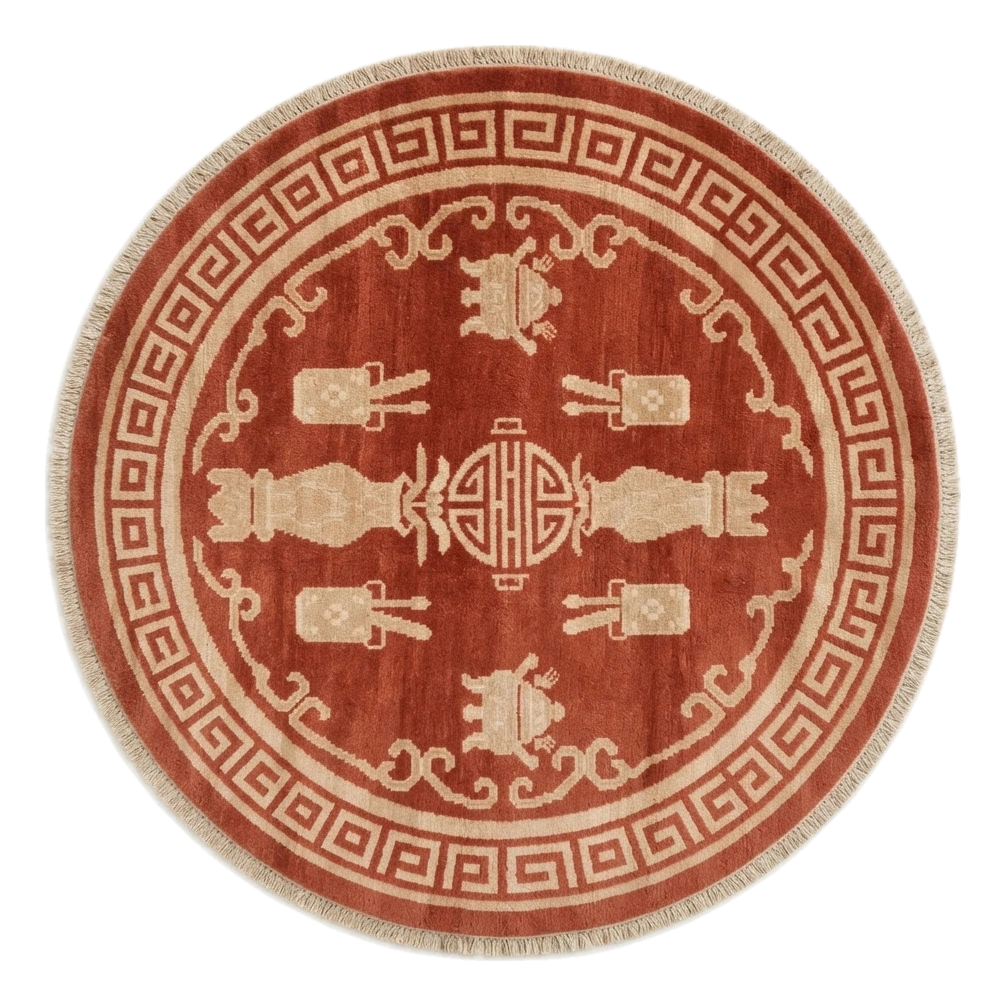 Vermilion Scholar Vessels Round Hand Knotted Rug - alternate view