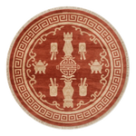Vermilion Scholar Vessels Round Hand Knotted Rug