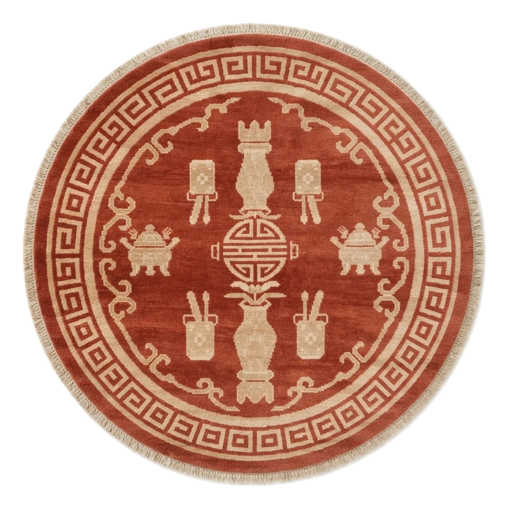 Vermilion Scholar Vessels Round Hand Knotted Rug