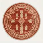 Vermilion Scholar Vessels Round Hand Knotted Rug - studio photo