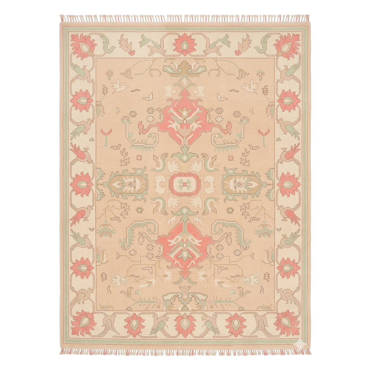 Vintage Rose Garden Hand Knotted Rug 