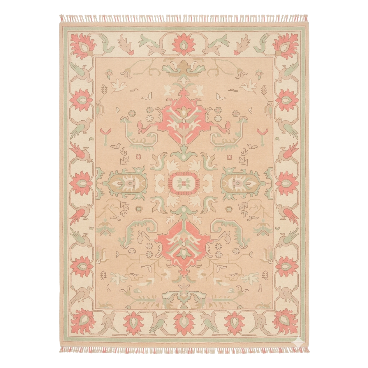 Vintage Rose Garden Hand Knotted Rug 