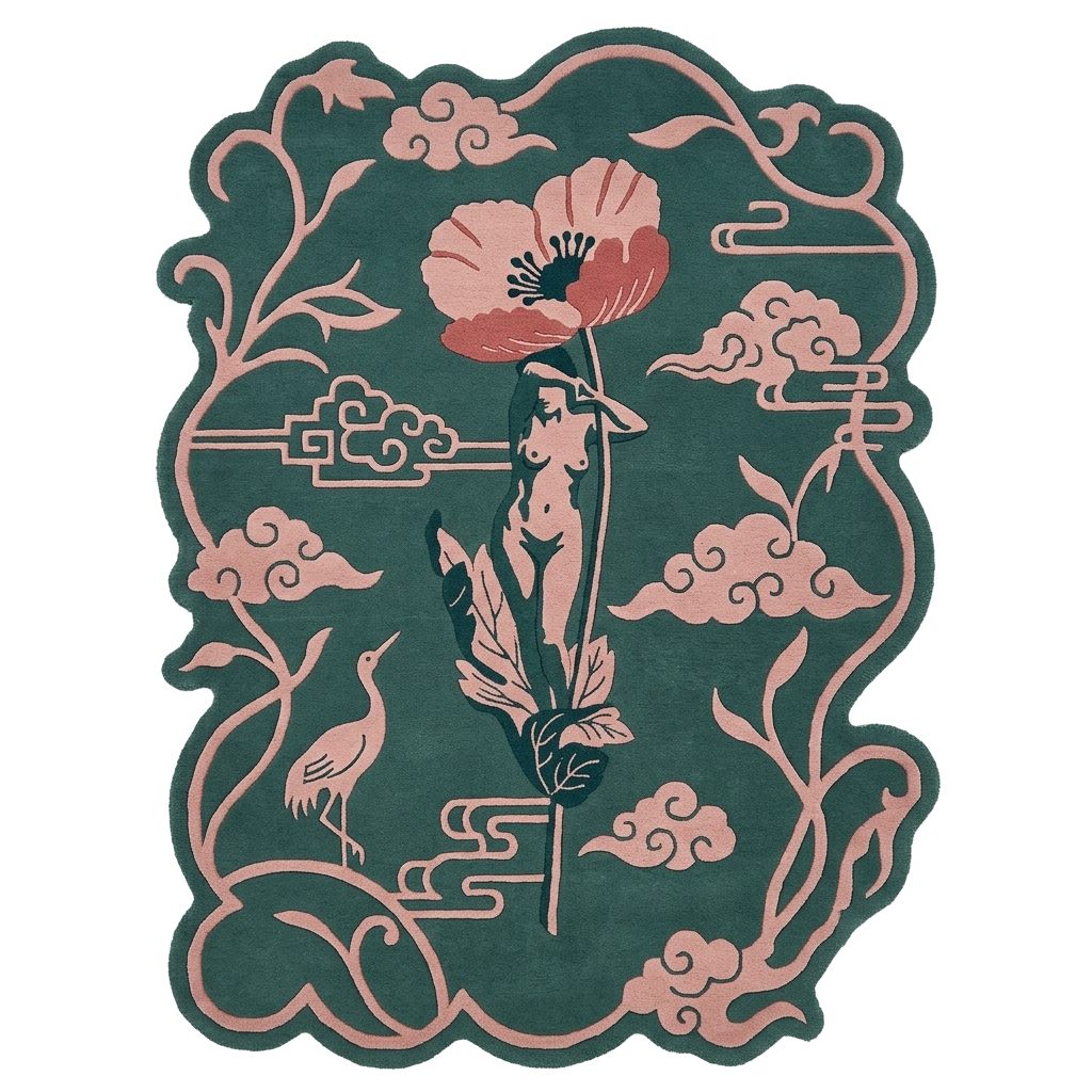 Viridian Goddess Sketch Hand Tufted Wool Rug