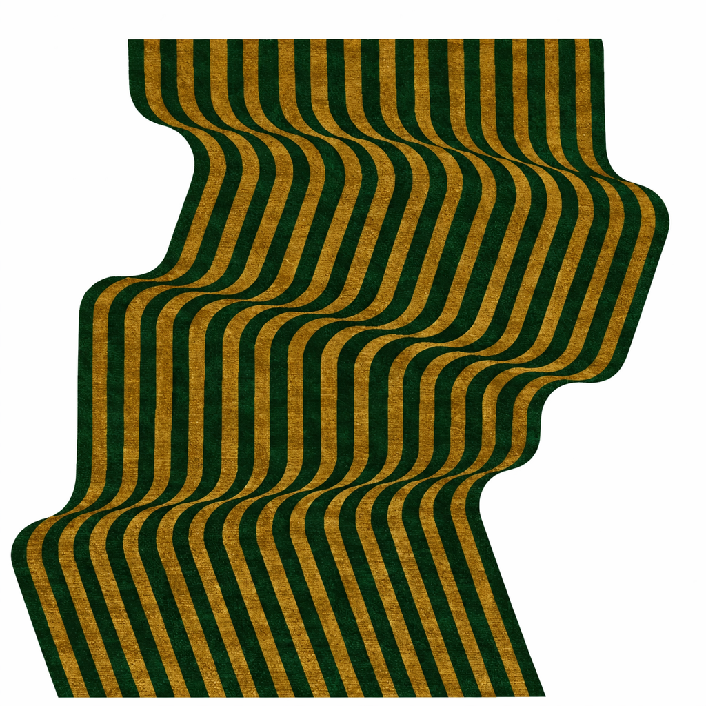 Flowing Illusion Green and Gold Hand Tufted Wool Rug