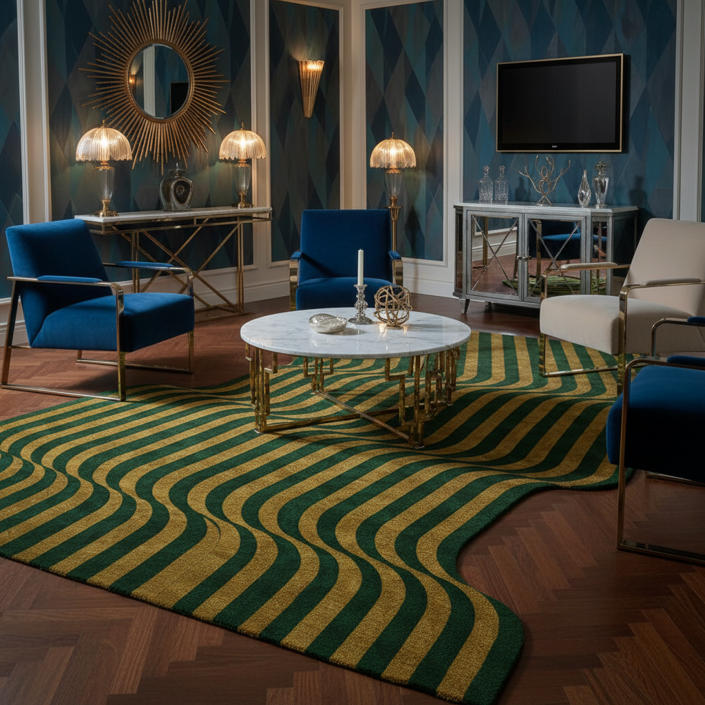 Flowing Illusion Green and Gold Hand Tufted Wool Rug