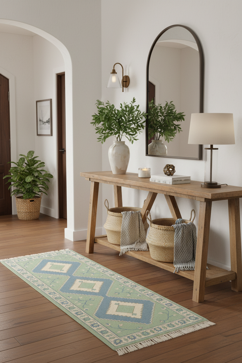 Whispering Garden Tiles Hand Knotted Runner Rug
