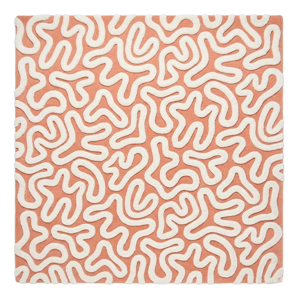 Wobbly Line Shapes Hand Tufted Wool Rug 
