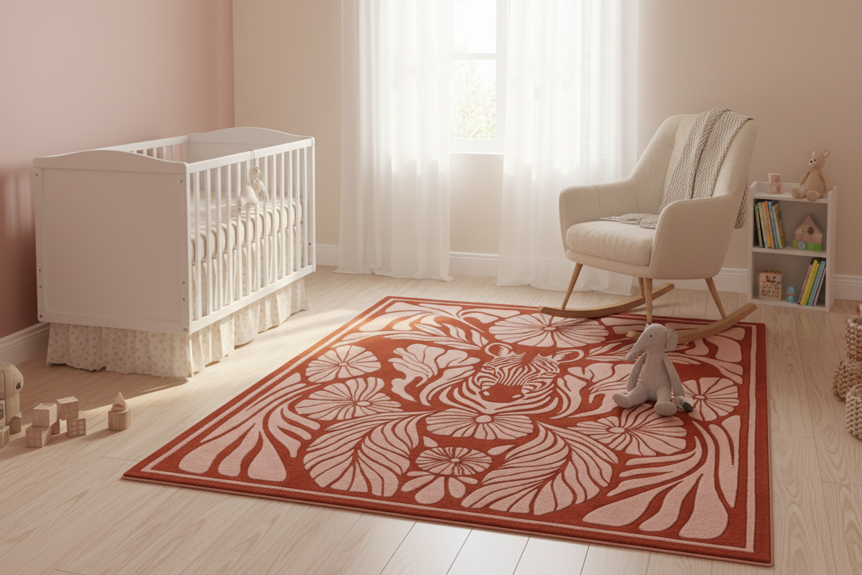Zebra and Petal Hand Tufted Wool Rug