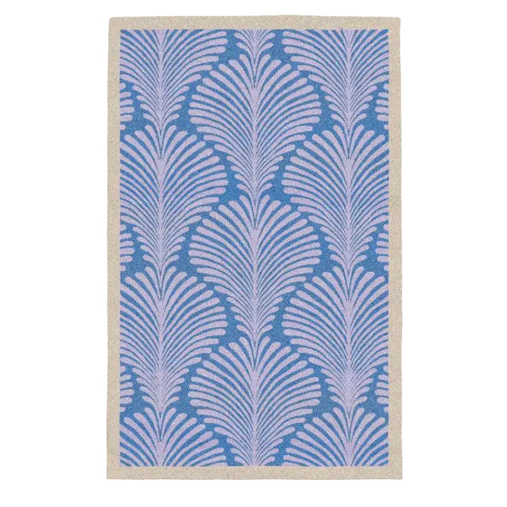 Art Deco Scallop Blue Hand Tufted Wool Rug