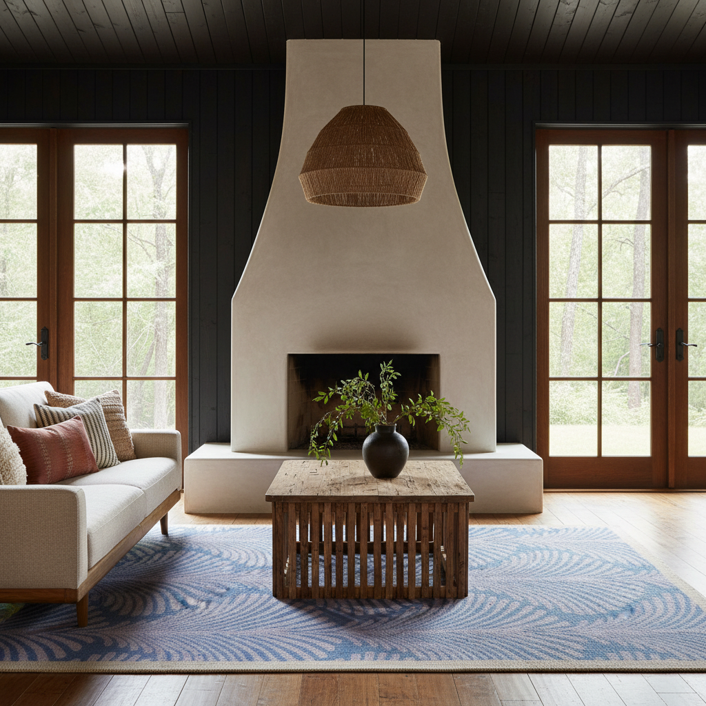 Art Deco Scallop Blue Hand Tufted Wool Rug
