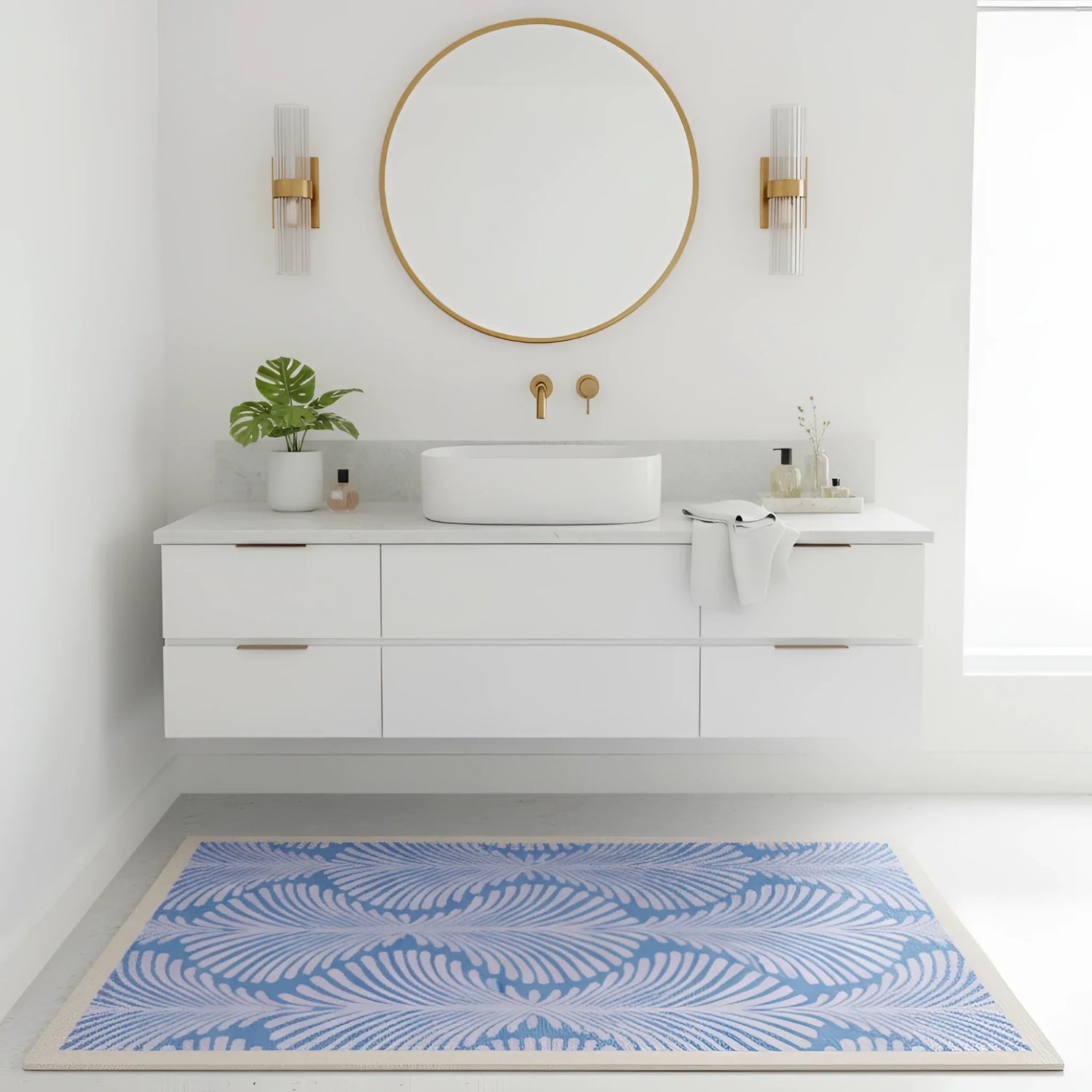 Art Deco Scallop Blue Hand Tufted Wool Rug