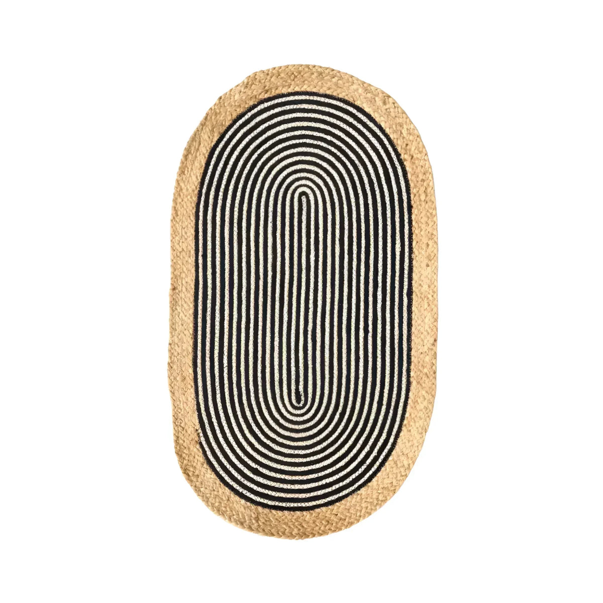 Beige and Black Oval Jute Rug — Custom 10' × 10'