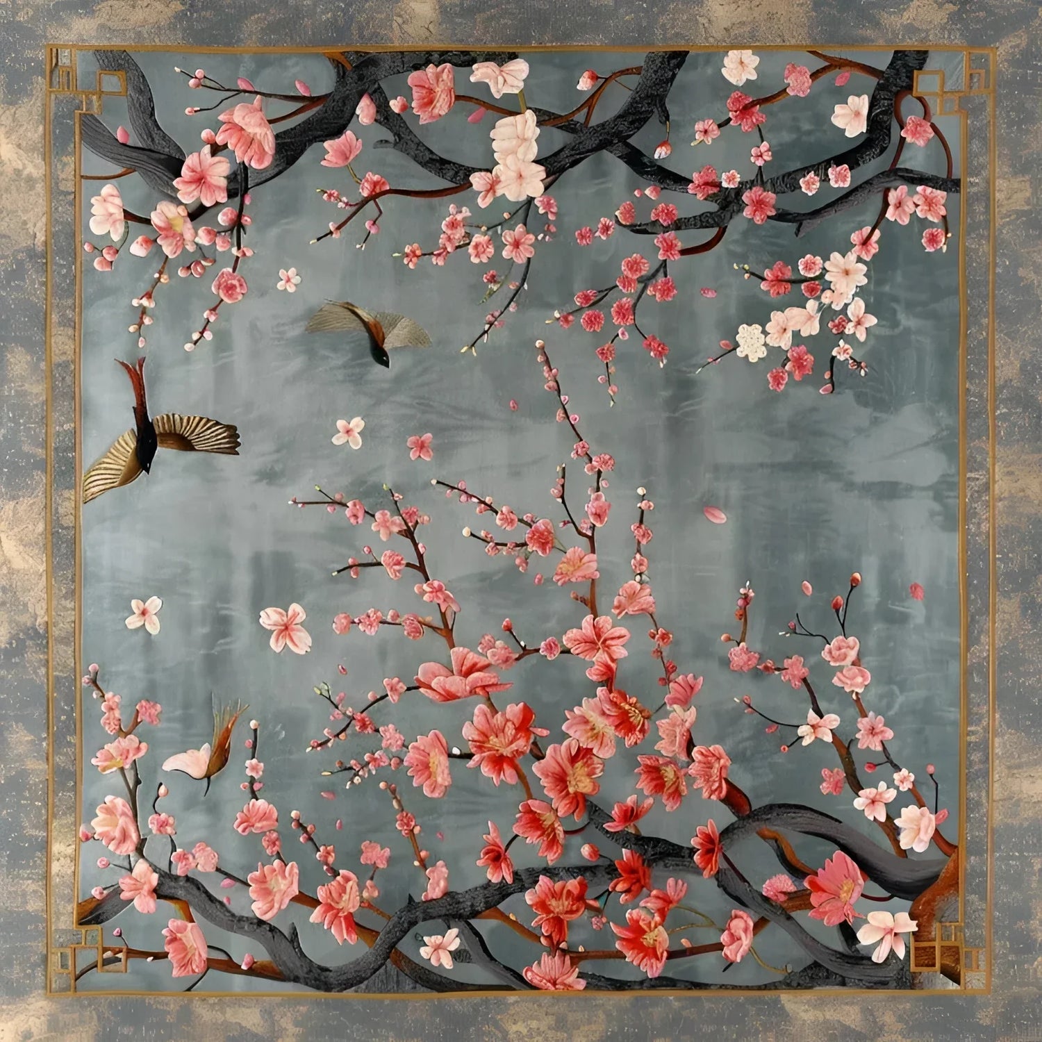 Bird and Blossom Tapestry Hand Tufted Wool Rug