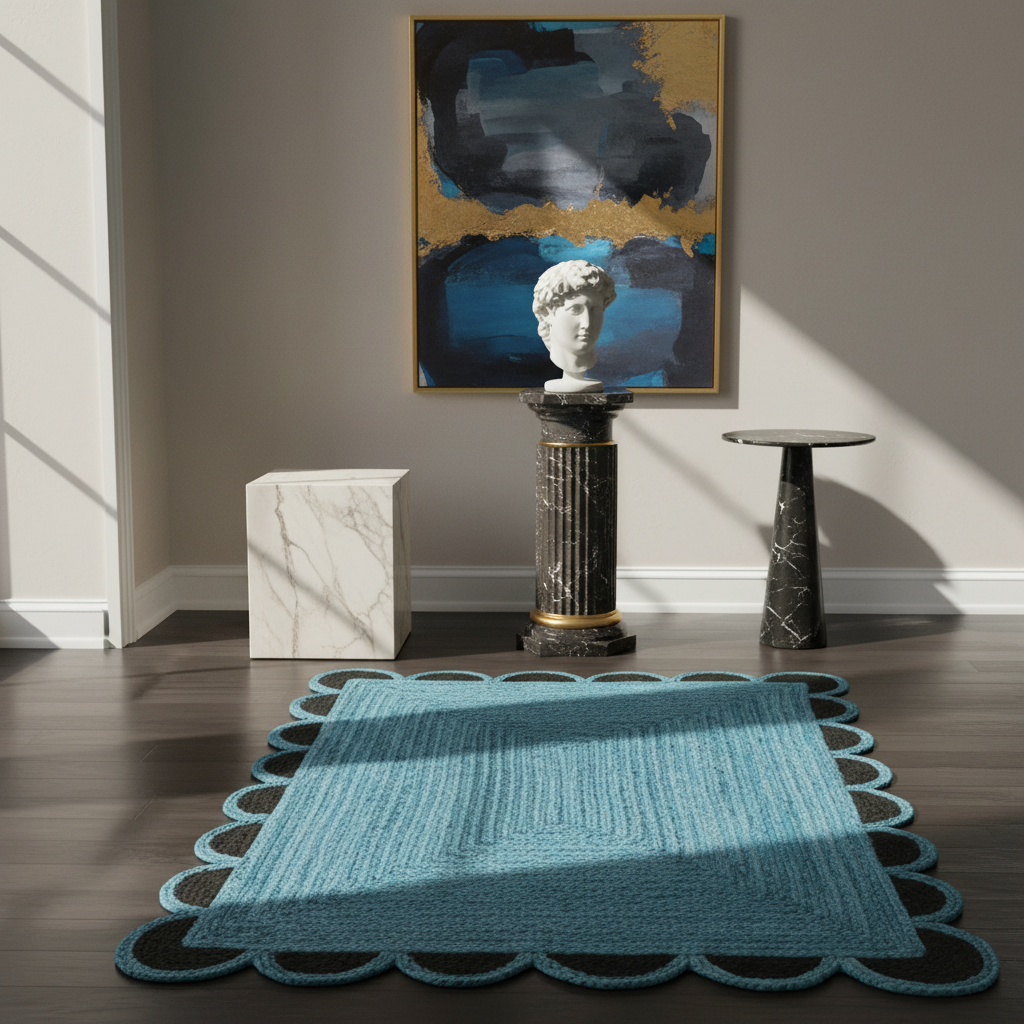 Black and Blue Scallop Jute Rug