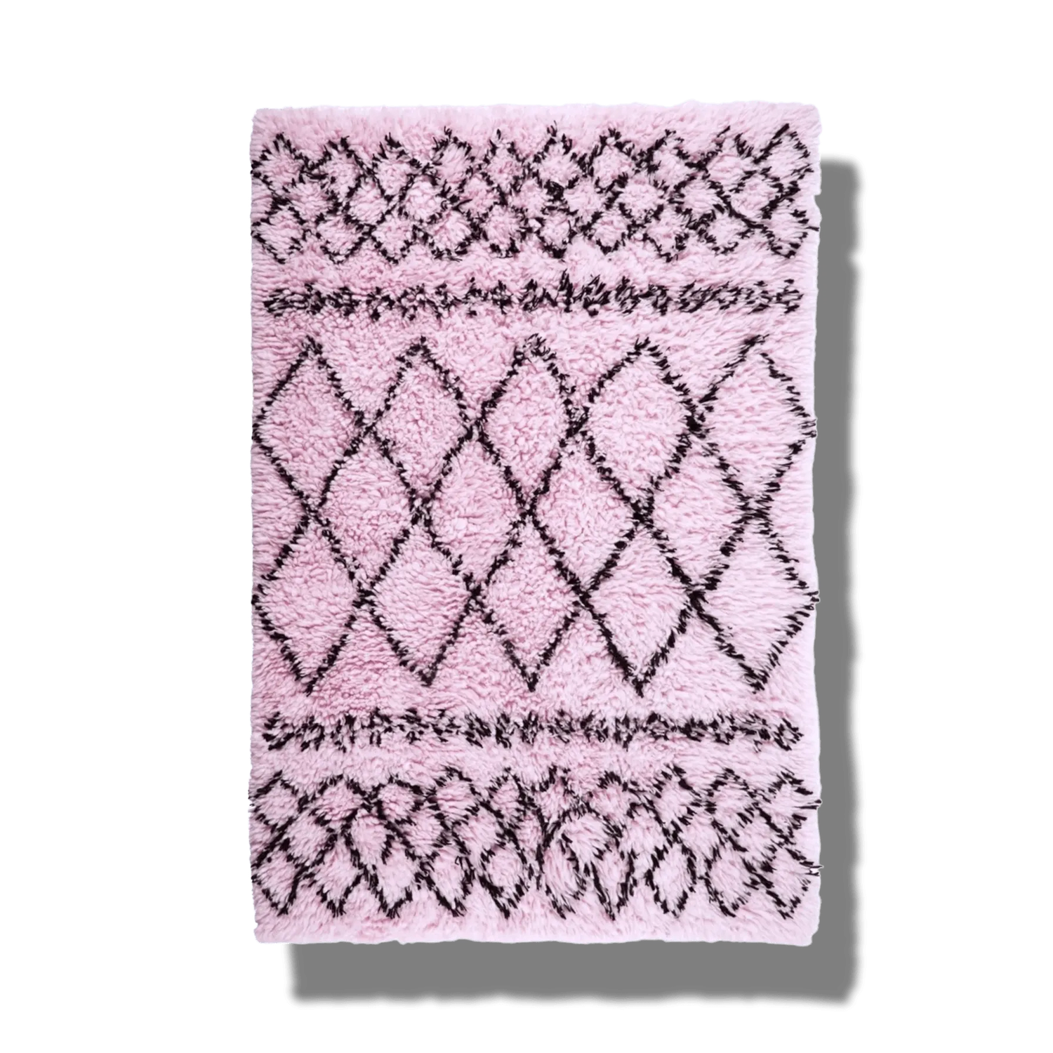 Black and Pink Diamonds Shaggy Wool Area Rug
