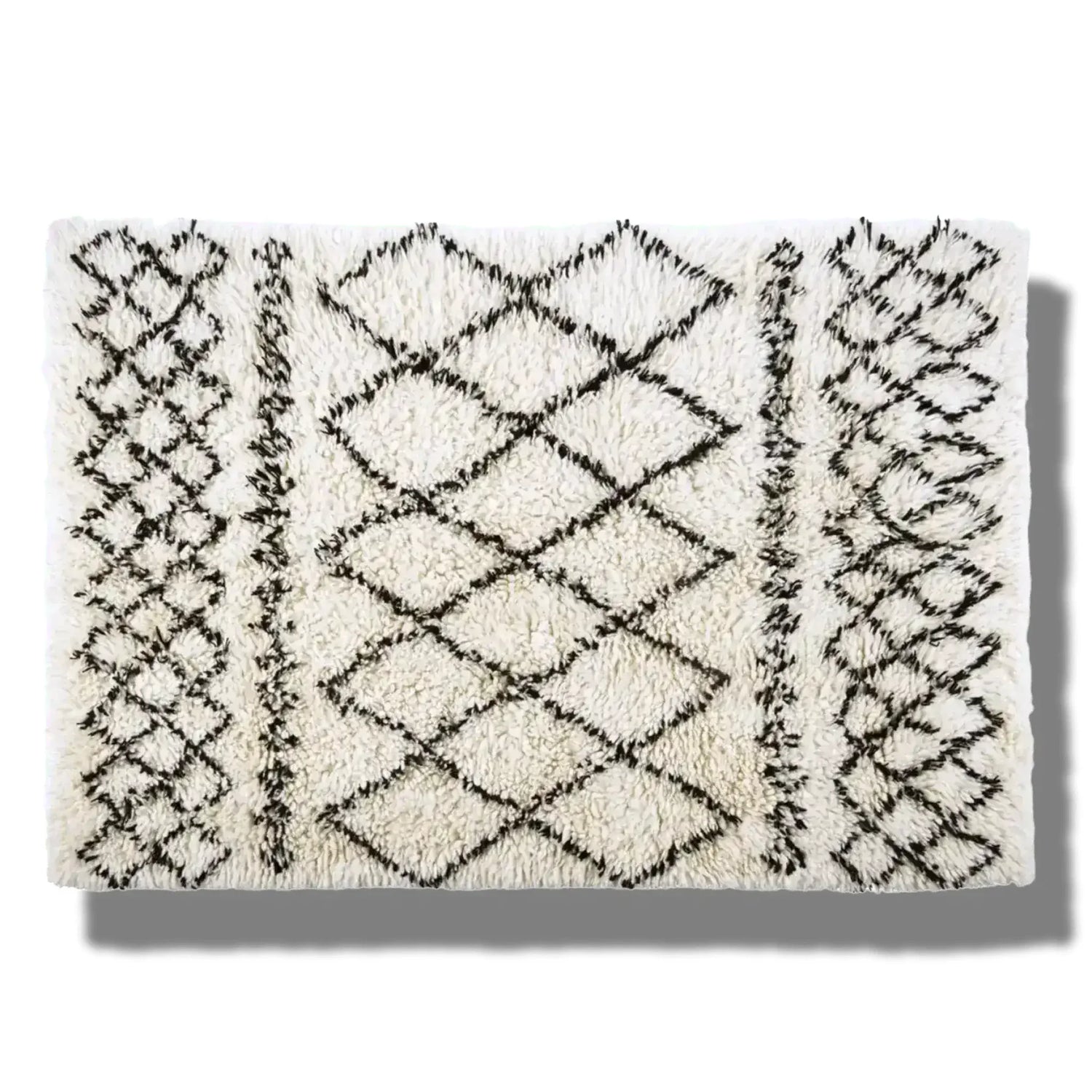 Black and White Diamonds Shaggy Wool Area Rug