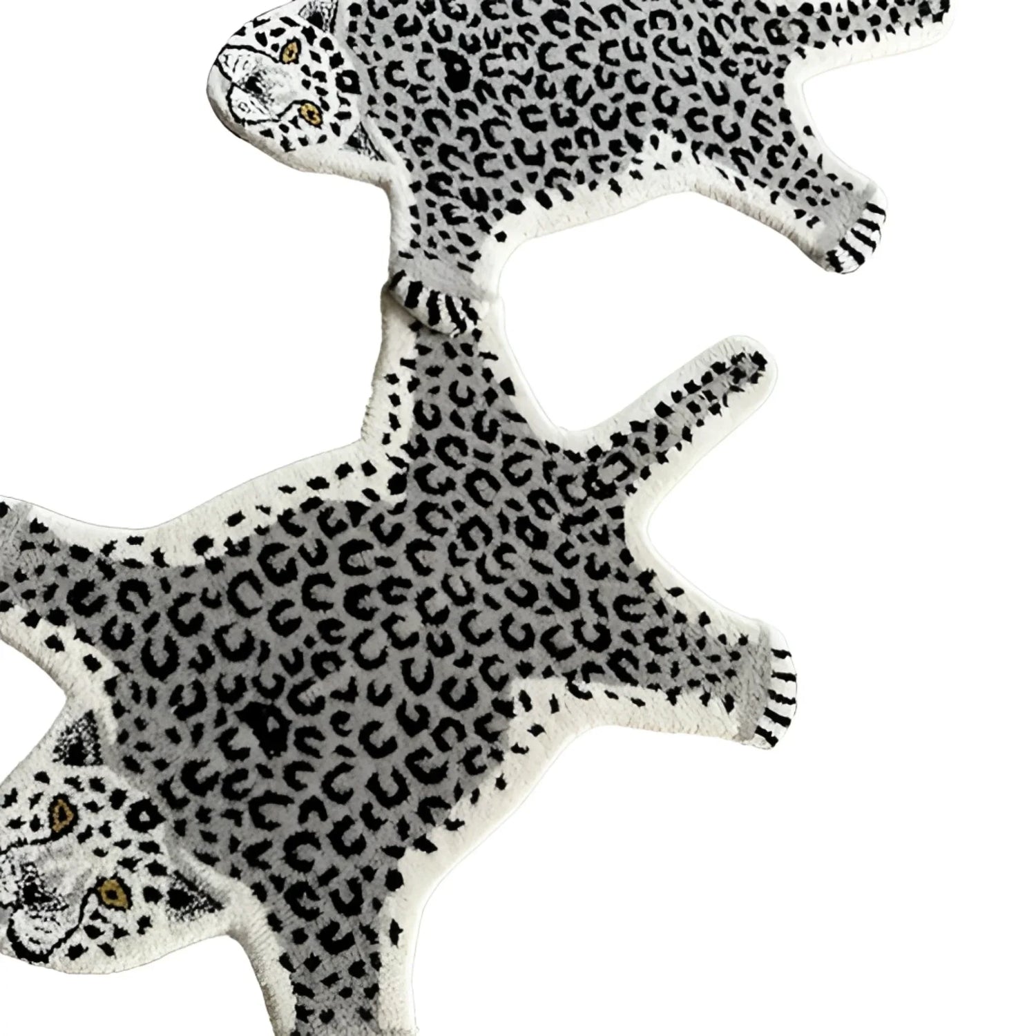 Black and White Hand Tufted Leopard Shaped Accent Wool Rug