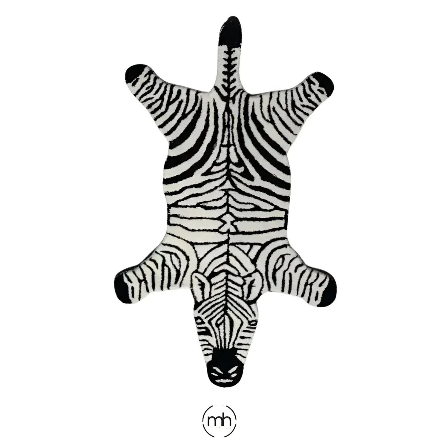 Black and White Zebra Hand Tufted Accent Wool Rug 2 x 3 ft