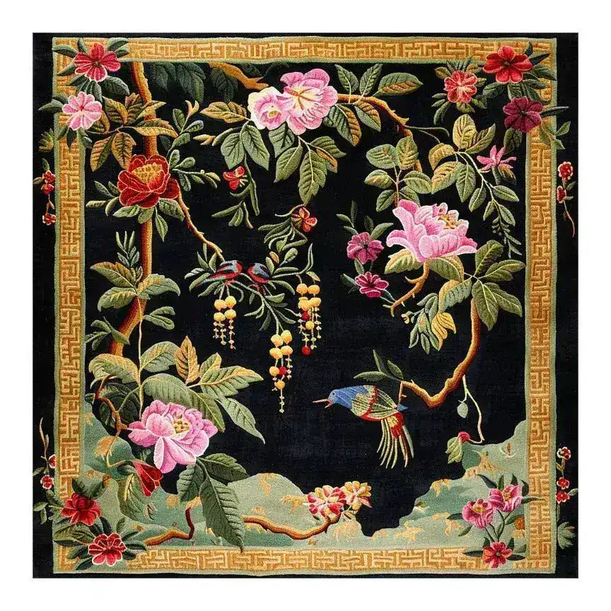 Black Floral Symphony Hand Tufted Rug