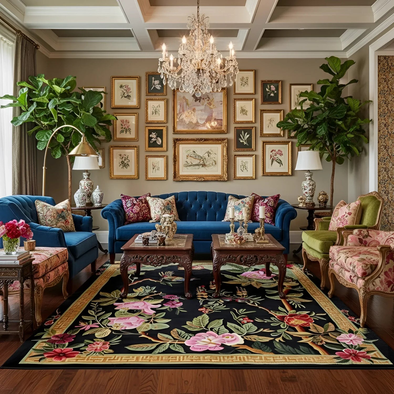 Black Floral Symphony Hand Tufted Rug