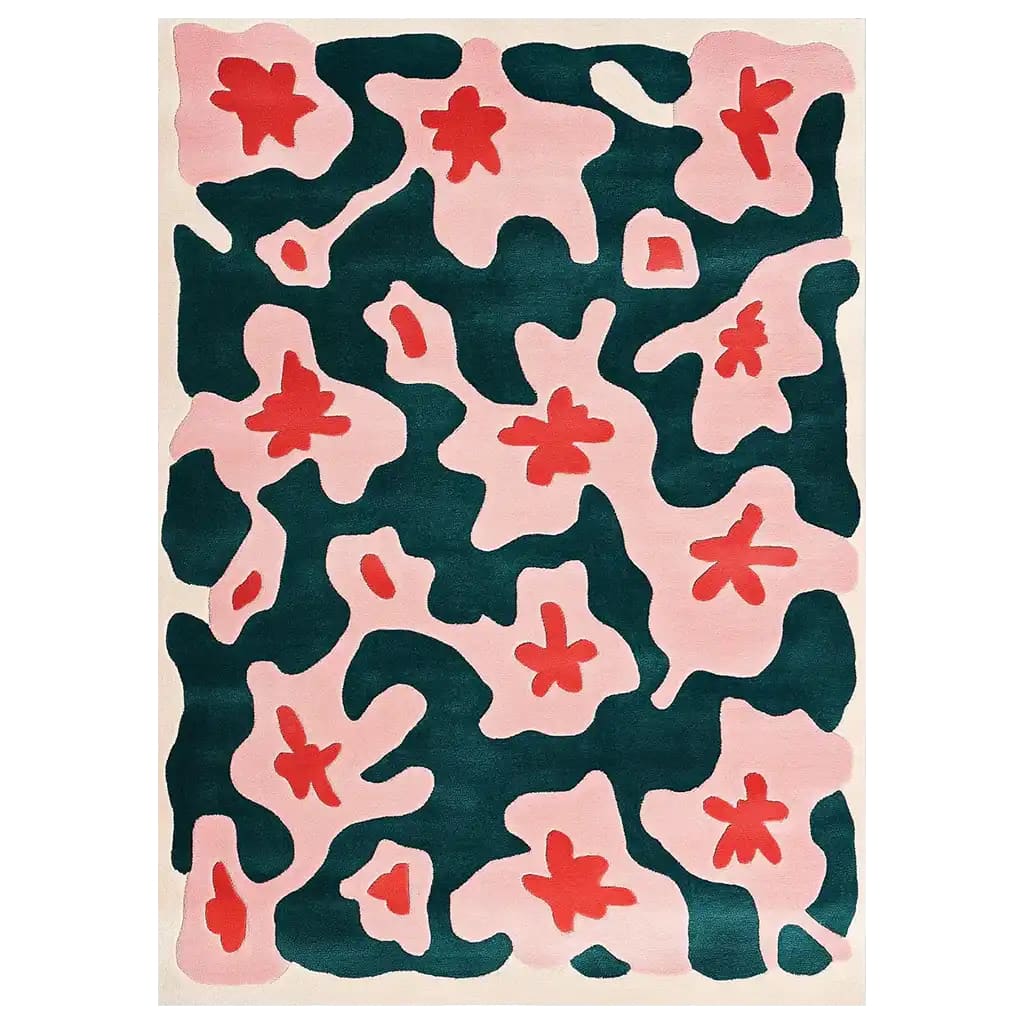 Blossoming Teal Hand Tufted Wool Rug