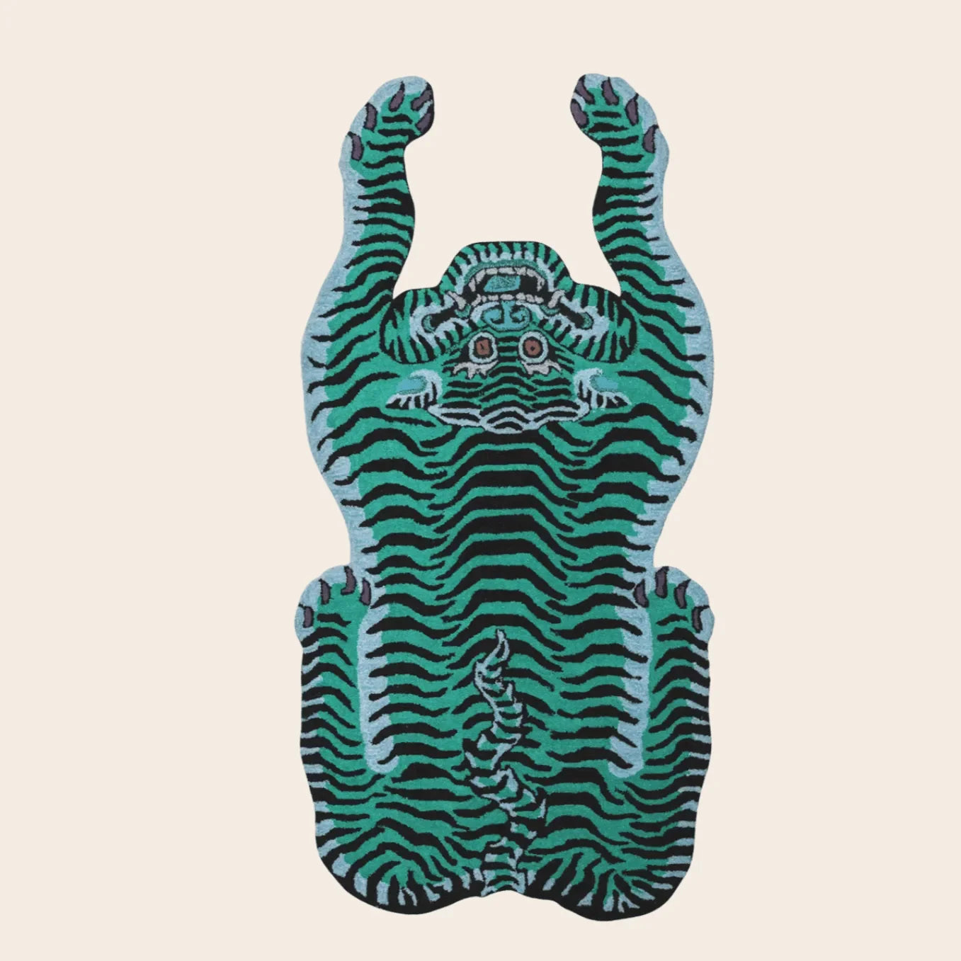 Blue and Green Tiger Yogi Accent Wool Rug