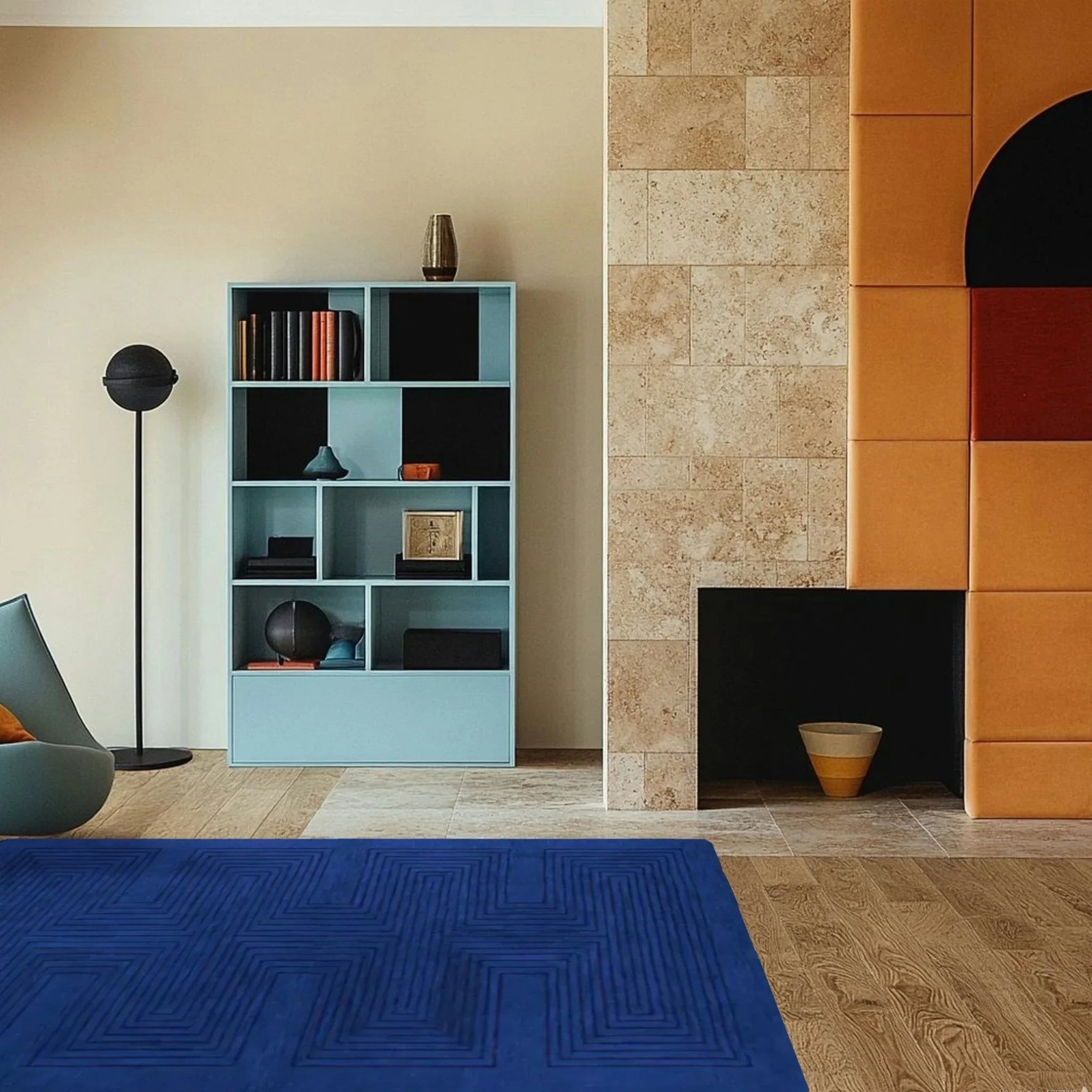 Blue Arctic Geo Modern Hand Tufted Wool Rug 5 - 1001 Knots