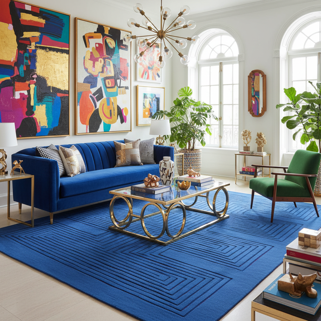 Blue Arctic Geo Modern Hand Tufted Wool Rug