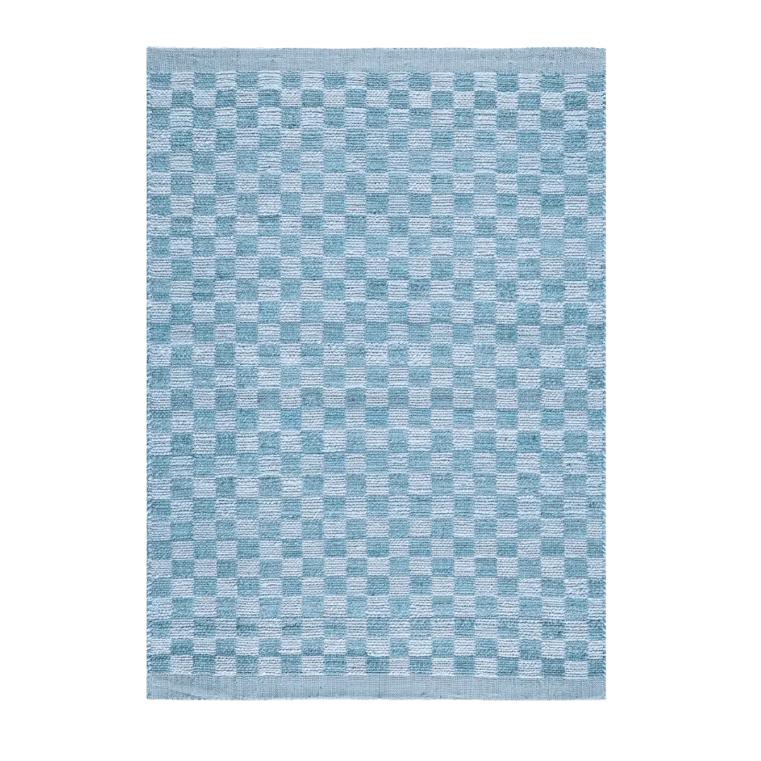 Blue Checkered Jute Rug with Fringe