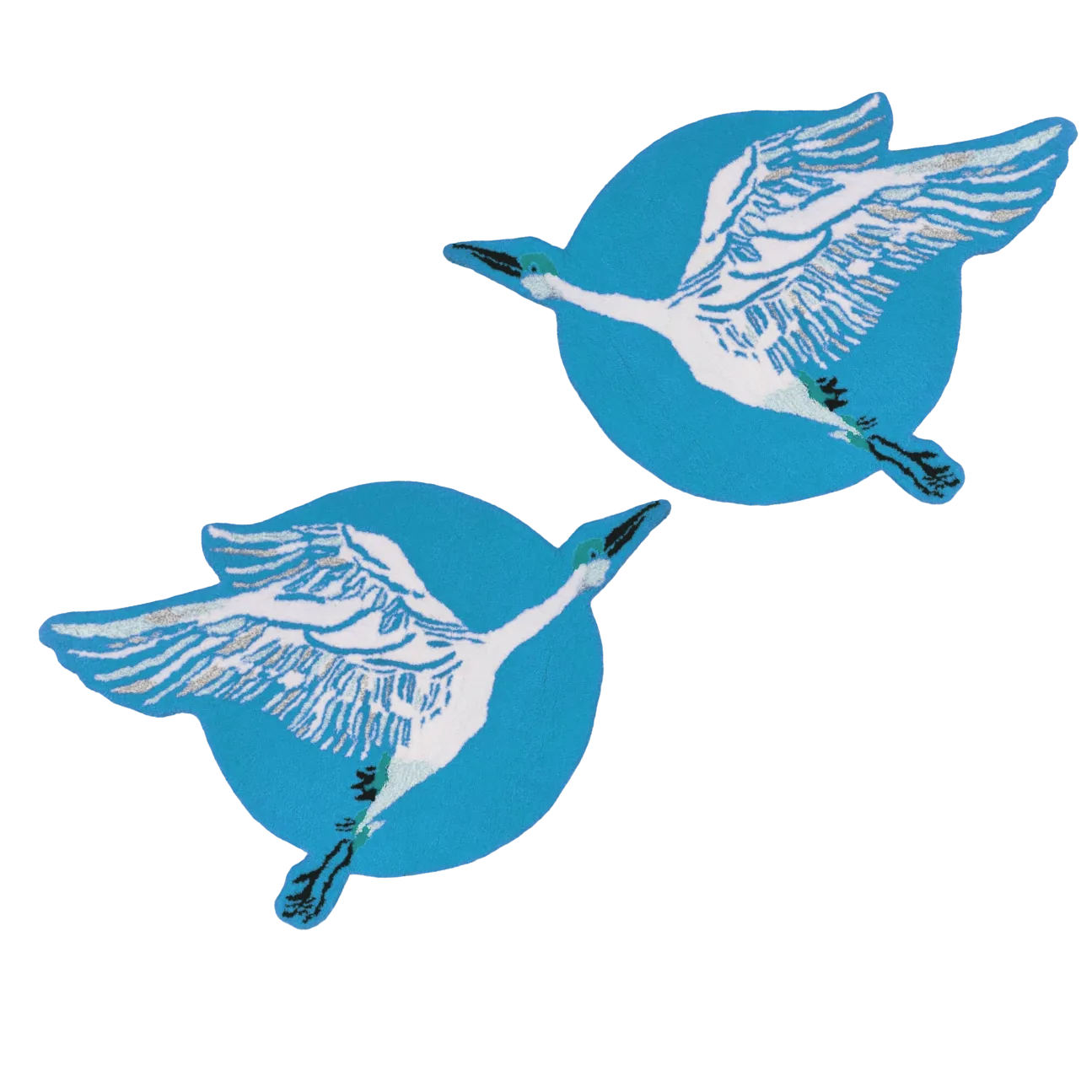 Blue Chinoiserie Crane over the Sun Hand Tufted Wool Rug