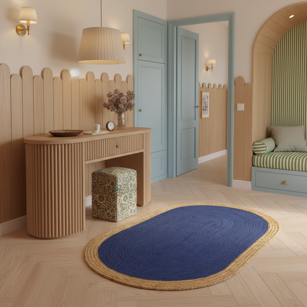 Blue Oval Jute Rug