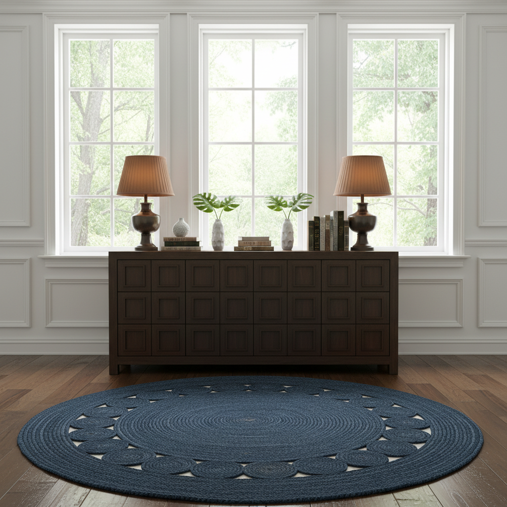 Blue Round Jute Rug