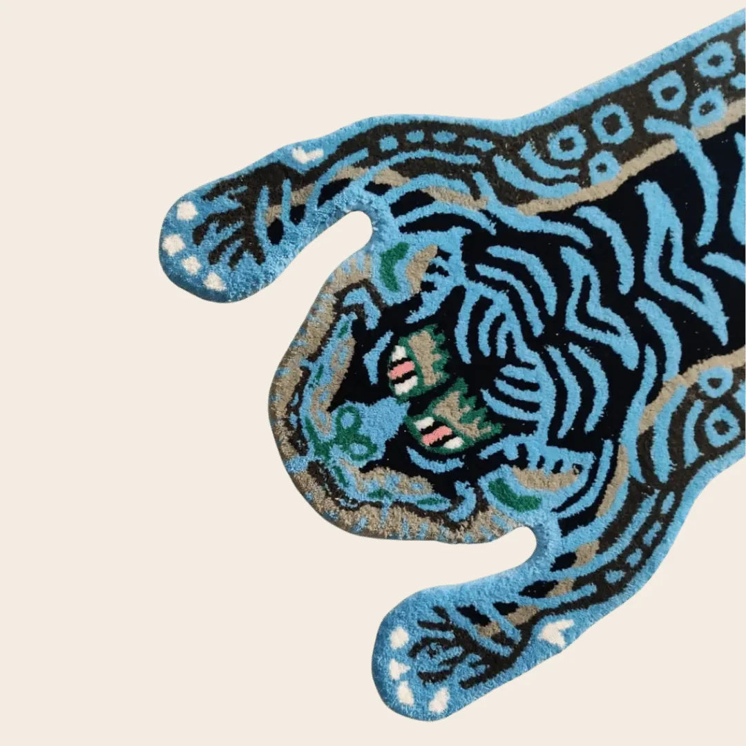 Blue Tibetan Tiger Accent Hand Tufted Wool Rug