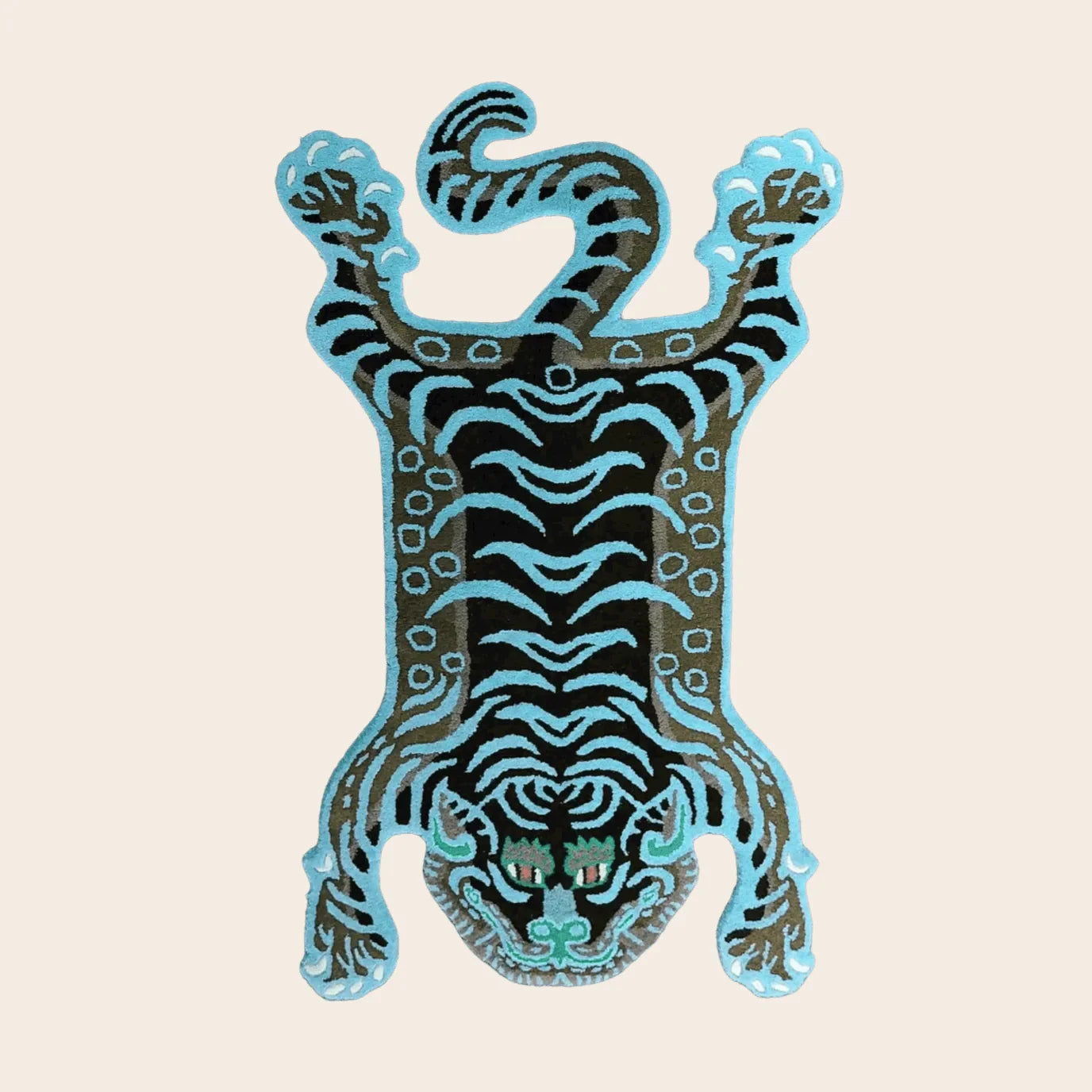 Blue Tibetan Tiger Accent Hand Tufted Wool Rug