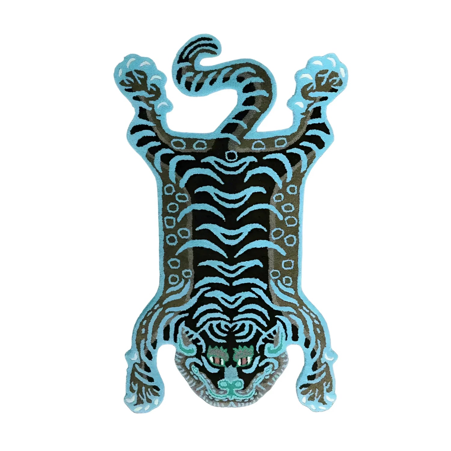 Blue Tibetan Tiger Accent Hand Tufted Wool Rug