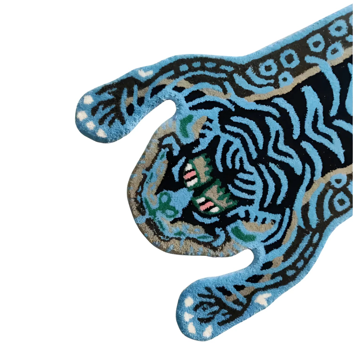 Blue Tibetan Tiger Accent Hand Tufted Wool Rug