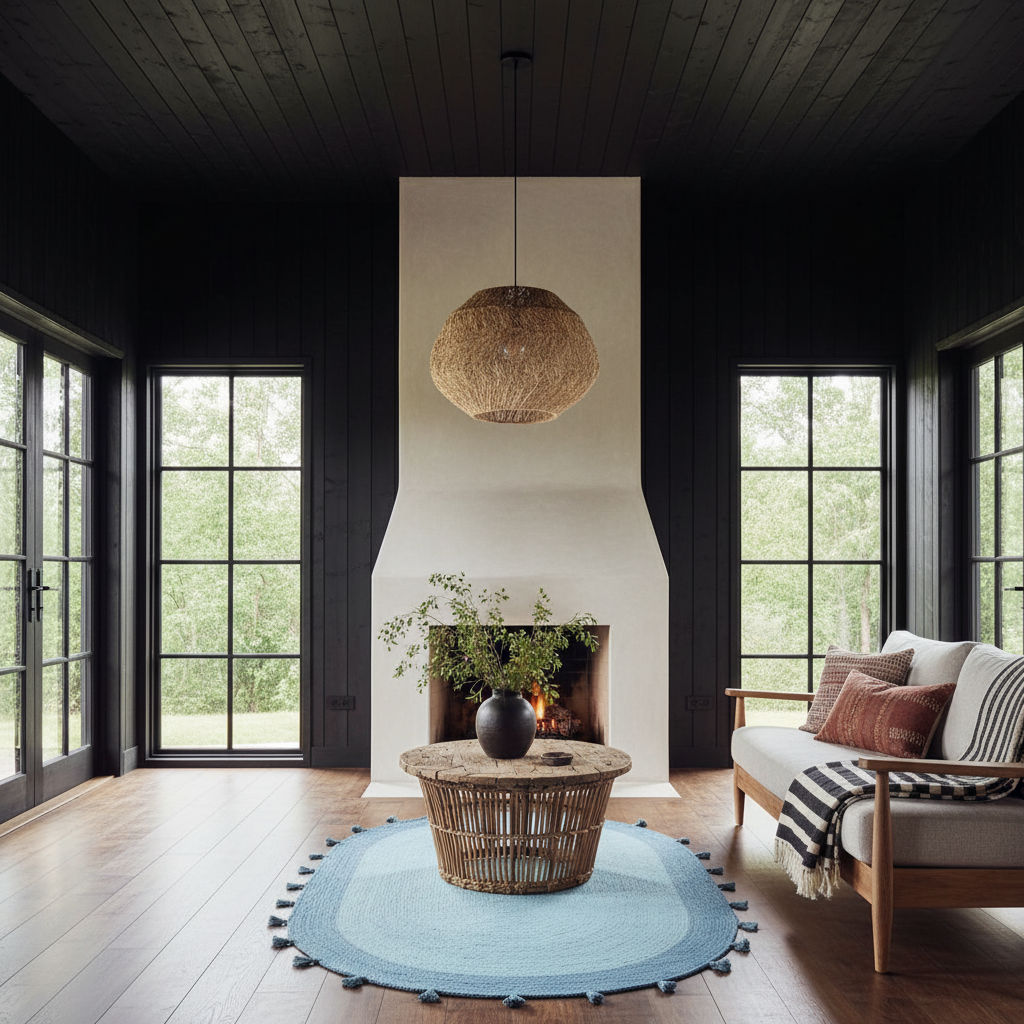 Blue Two Toned Oval Jute Rug with Tassels