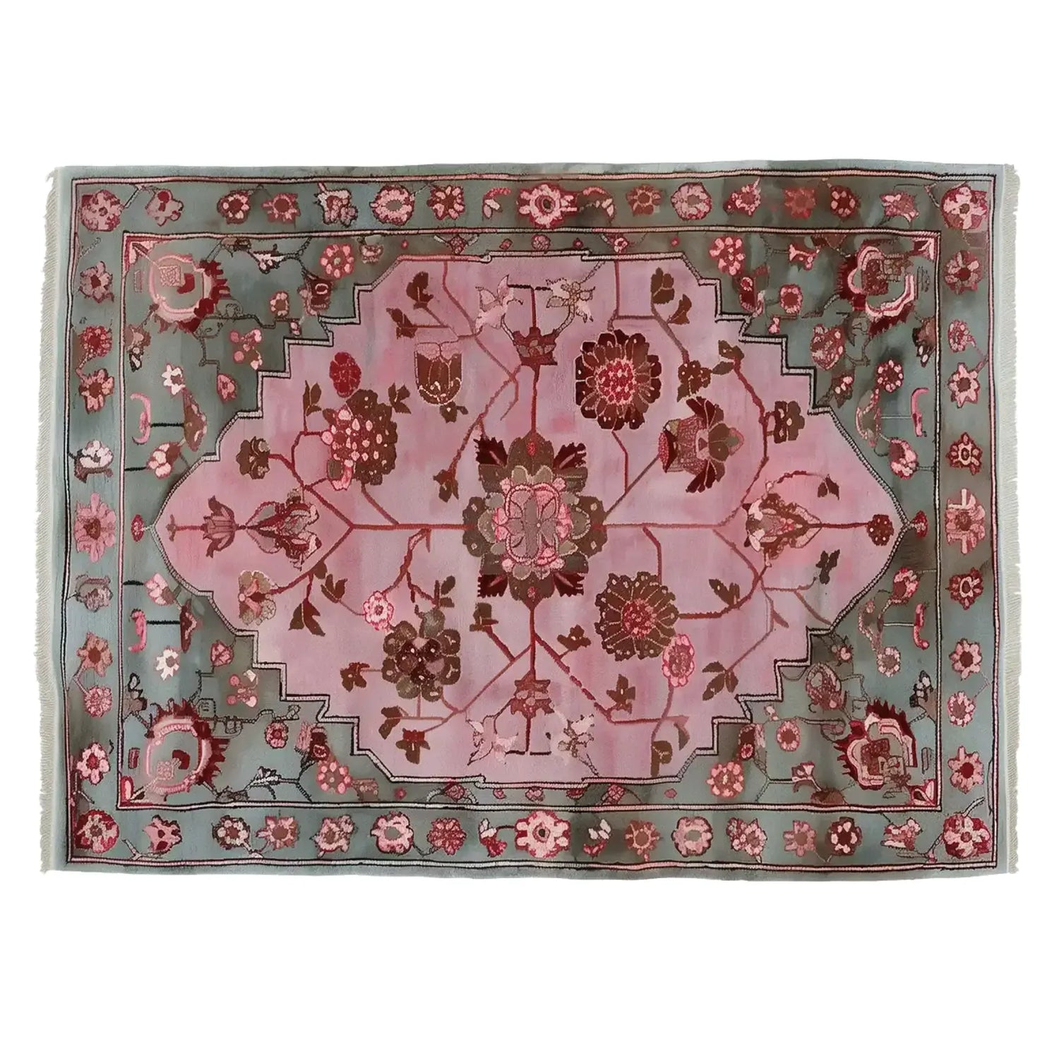 Blush Medallion Knotted Wool Rug