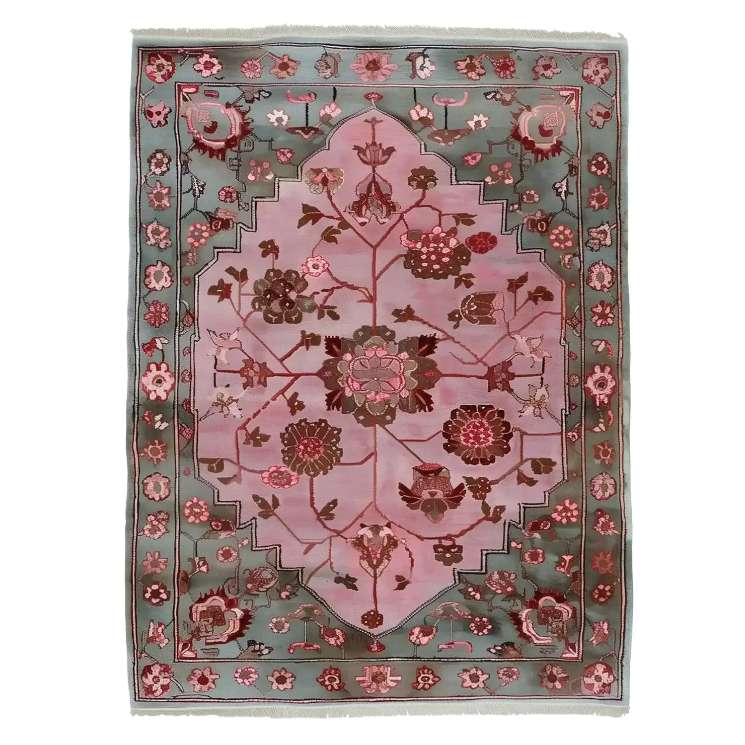 Blush Medallion Knotted Wool Rug