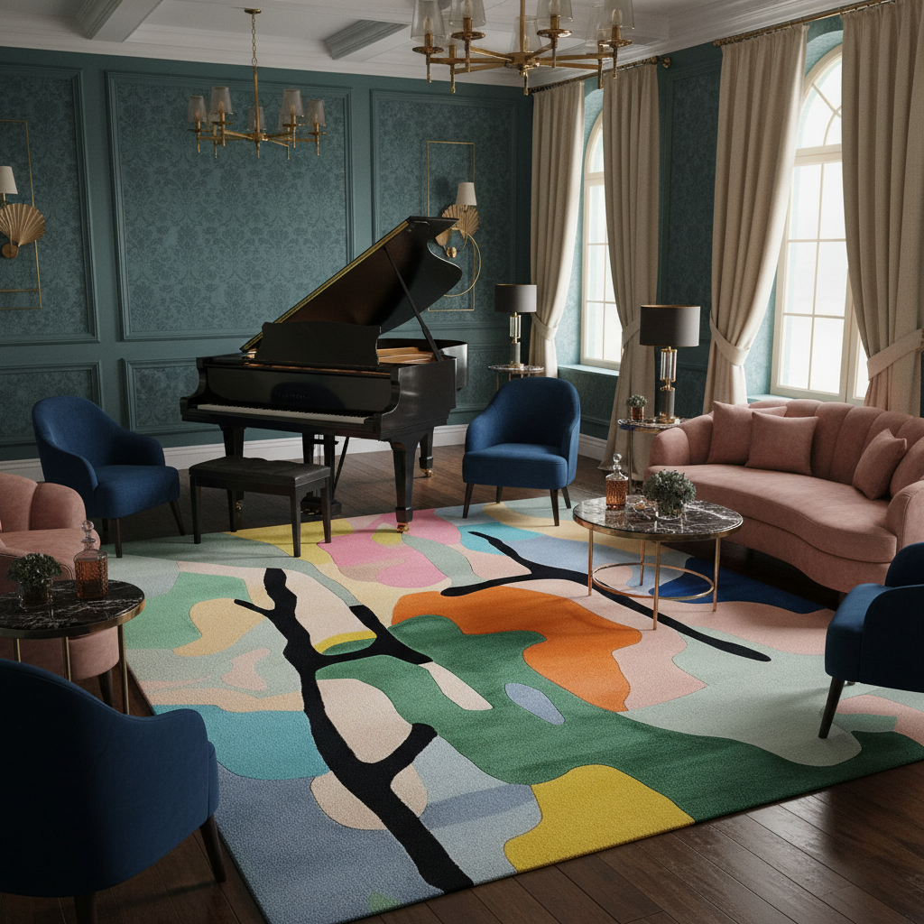 Branching Color Field Hand Tufted Rug