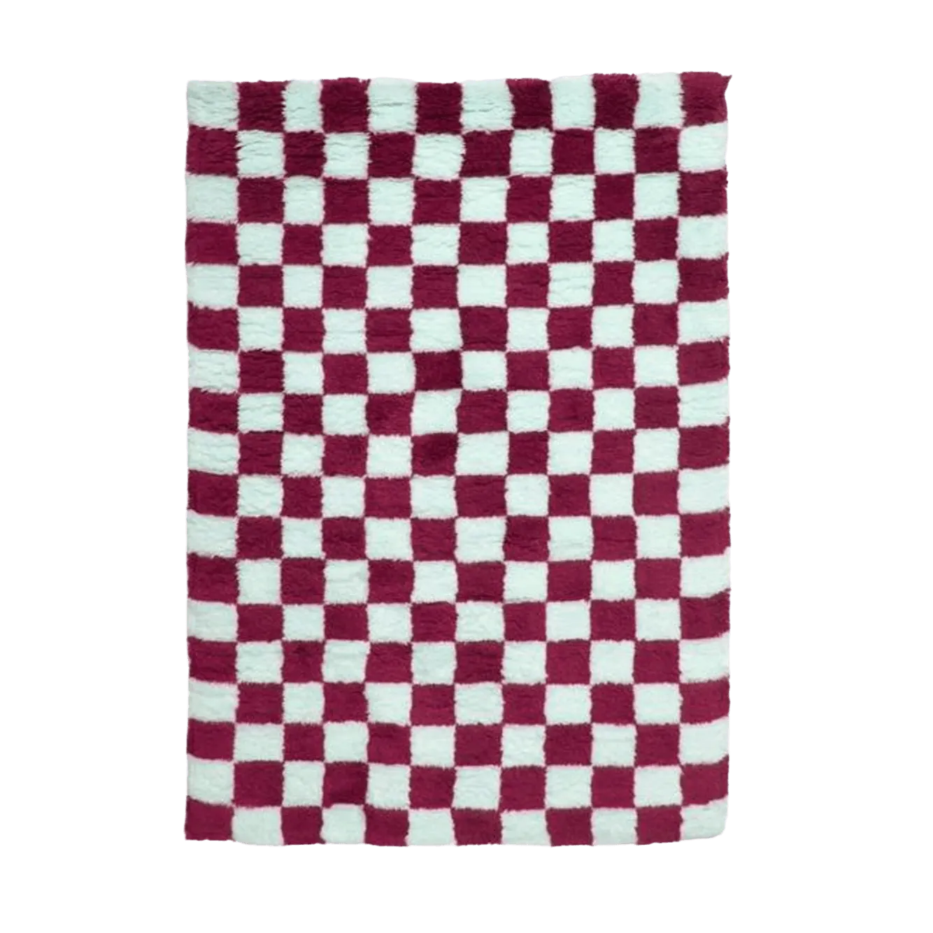 Burgundy and White Classic Checker Wool Rug