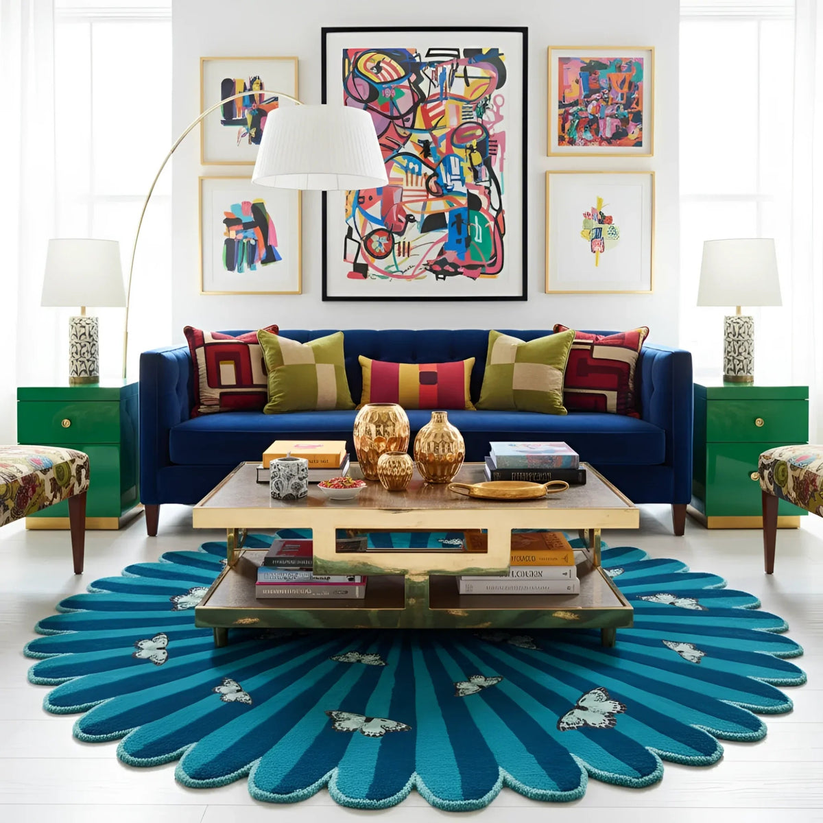 Butterflies over Flower Hand Tufted Wool Rug 4 - 1001 Knots